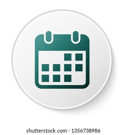 Green Calendar icon isolated on white background. Green circle button. Vector Illustration