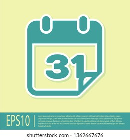 Green Calendar icon isolated on yellow background. Flat design. Vector Illustration