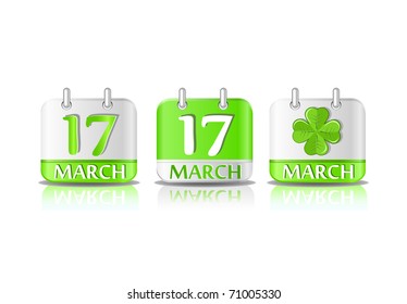 Green calendar icon on March 17th. Saint Patrick's day vector illustration