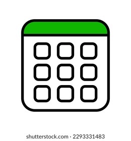 Green calendar icon. Schedule icon. Vector.