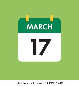 Green Calendar on St.Patrick's Day. March 17. Saint Patrick's Holiday on the Seventeen. Celebration of Irish Culture. Part of a set.