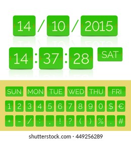 Green calendar with timer and scoreboard numbers. Vector EPS10 illustration