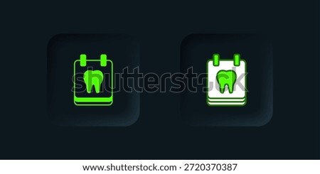 Green Calendar with tooth icon isolated on black background. International Dentist Day, March 6. March holiday calendar. Black square button. Vector