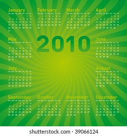 Green Calendar for Year 2010, in vector format