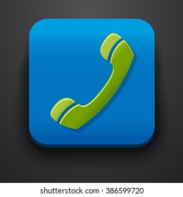 Green call symbol icon on blue