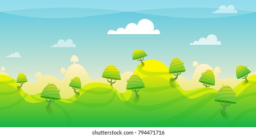 Green calm mountains with clear sky background. Used for game background