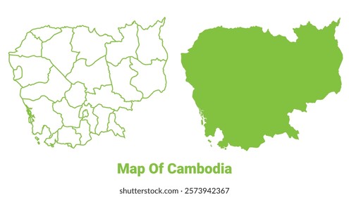 Green Cambodia map outline and flat vector illustration