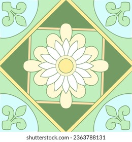 Grüne Kamillengelbe Mosaikmuster, marokkanische Vintage-Ornamente als Hintergründe, Stoffe, Tapeten, Textilien, Websites, Innendekoration (Kissen, Handtücher, Servietten), Geschirr