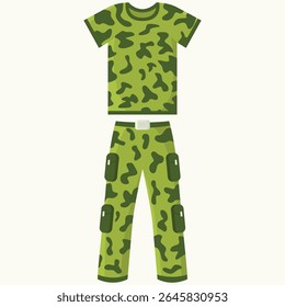 A green camouflage military uniform used by soldiers in the field