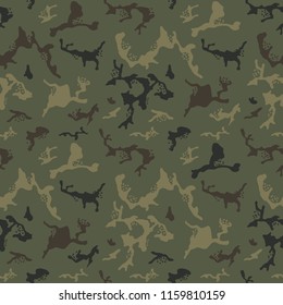 Green Camouflage pattern background. Classic army clothing style. Forest masking camo for hunting.  Seamless military texture. Vector. 