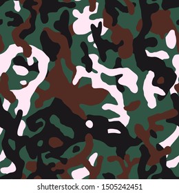 Green camouflage pattern background. Seamless khaki green camouflage. Camo texture. Vector