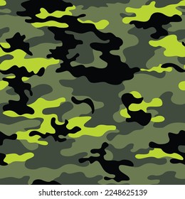 Green camouflage pattern, seamless vector background, trendy fabric texture. Ornament.
