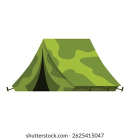Green camouflage patterned camping tent, ideal for blending in with natural surroundings during outdoor expeditions