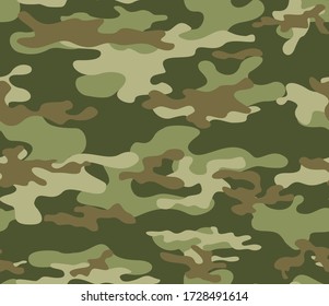 Green camouflage seamless pattern army texture on textile. Forest design vector illustration.