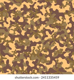 Patrón de Camuflaje Verde sin Marea. Diseño de vectores militares sin plomo del Ejército de Camuflaje Marrón. Fondo del vector artístico repetido beige. Impresión Gráfico De La Guerra Repetida Otoño. Camoflage