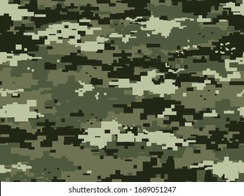 The green camouflage seamless pattern. Camo of pixels. Modern print. Vector