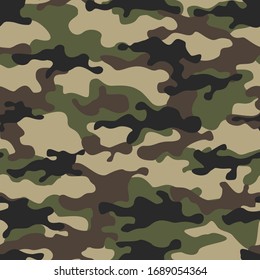 The Green Camouflage Seamless Pattern. Camo Military. Modern Print. Vector