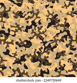 Patrón de Camuflaje Verde sin Marea. Khaki Repetió Textura Gráfica Dotada. Camuflaje de vectores de color sin foco en el desierto de Moda de Camuflage. Brown Repetió El Envoltura Gráfico Artístico. Camoflage