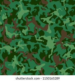 Green camouflage seamless pattern. Vector camo military backgound. Fabric textile print tamplate.