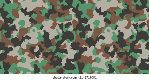 Green camouflage seamless pattern. Vector camo military background. Fabric textile print template.