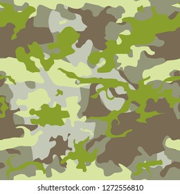 Green camouflage vector texture - seamless military camo fashion fabric background.