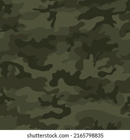 
Green camouflage vector texture, seamless forest background, military pattern. Ornament