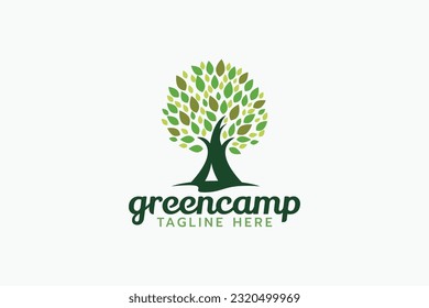 logo de green camp con una combinación de un árbol y decenas para cualquier negocio
