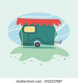 green camper trailer outside design of caravan trip camp adventure transportation and travel theme Vector illustration