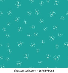 Green Campfire and pot icon isolated seamless pattern on green background. Fire camping cooking in cauldron on firewood and flame.  Vector Illustration