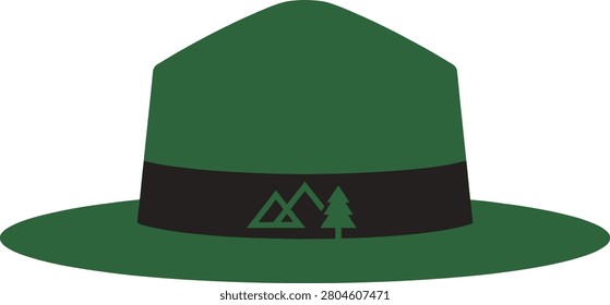 Green camping hat with tree logo, ideal for outdoor adventures and nature enthusiasts