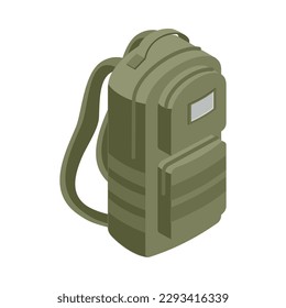 Green camping or military backpack isometric icon 3d vector illustration