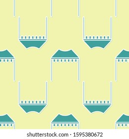 Green Camping tent icon isolated seamless pattern on yellow background. Carnival camping tent. Amusement park.  Vector Illustration