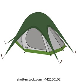Green camping tent. Isometric 3d Green Camping tent. design. Tents vector illustration
