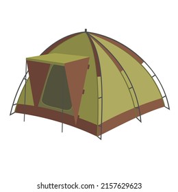 Green camping tent. Vector clipart.