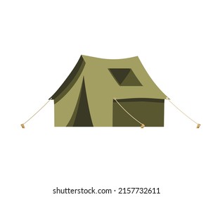 Green Camping Tent vector illustration. Isolated Outdoor illustration. Hiking, hunting, fishing canvas. Tourist Tent design over white background.	
