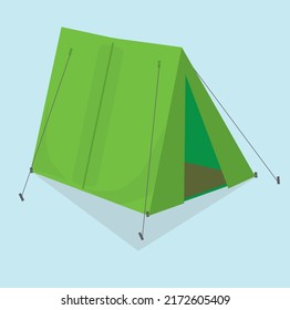 Green camping tent. Vector image. Equipment for trekkers, hunters, fishermen