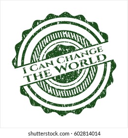 Green I Can Change the World distress rubber stamp