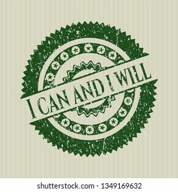 Green I can and i will distressed rubber stamp with grunge texture