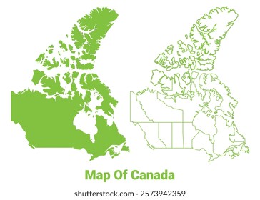 Green Canada map outline and flat vector illustration