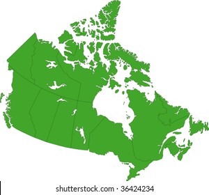 Green Canada map with province borders