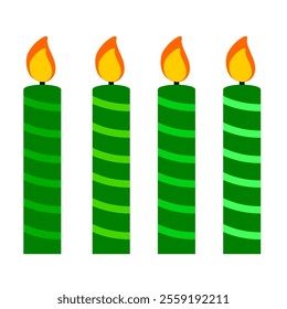 Green candle set for birthday cartoon style. Christmas candle vector art illustration. Birthday cake candle clip art suitable to print out and cut out. Green candle and stripe element