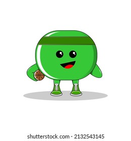 Green candy cool mascot playing basketball, suitable for basketball, sports, etc.