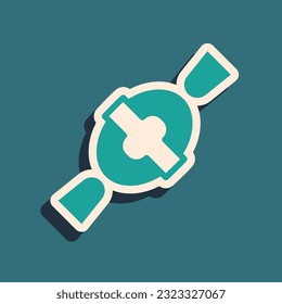 Green Candy icon isolated on green background. Happy Halloween party. Long shadow style. Vector
