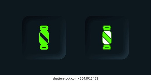 Green Candy icon isolated on black background. Happy Halloween party. Black square button. Vector