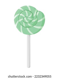 Green candy on a stick. Food. Sweet. Single object on a white background. Icon. Simple. Vector illustration.