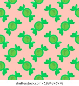 Green candy , seamless pattern on a beige background.