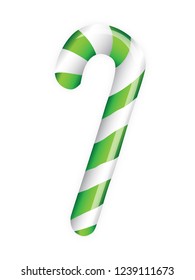 Green candyn cane on white background