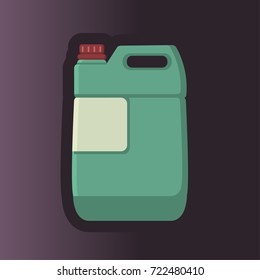 Green canister for chemical detergents with a red lid. Flat style vector.