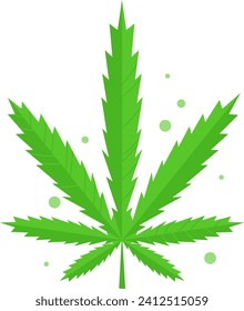 Grünes Cannabisblatt mit Blasen auf weißem Hintergrund. Marijuana pflanzt Ikone für Gesundheit und Wellness. Vektorgrafik