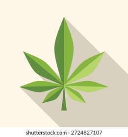 Folha de maconha verde está lançando uma longa sombra nesta ilustração